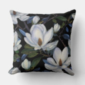 White magnolias on black pattern クッション (正面)