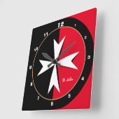White Maltese Cross & Malta flag, house / knights スクエア壁時計 (傾斜)