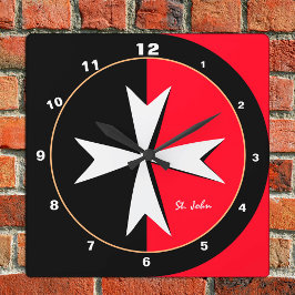 White Maltese Cross & Malta flag, house / knights スクエア壁時計
