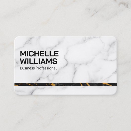 White Marble Background | Sleek 名刺 (正面)