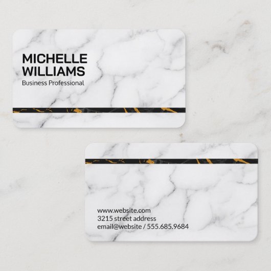 White Marble Background | Sleek 名刺 (正面/裏面)