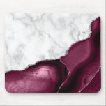 White Marble Burgundy Silver Agate マウスパッド<br><div class="desc">Elegant white marble and burgundy agate trimmed with faux silver glitter combine in this luxurious design.</div>