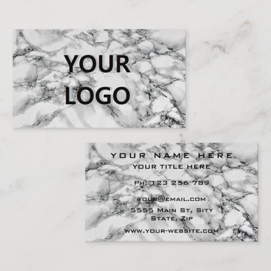 White Marble Business Cardロゴ名の情報 名刺 (正面/裏面)