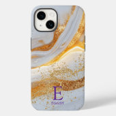 White marble chic gold glitter monogram Case-Mate iPhoneケース (裏面)