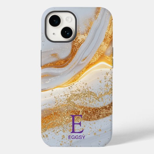 White marble chic gold glitter monogram Case-Mate iPhoneケース (裏面)