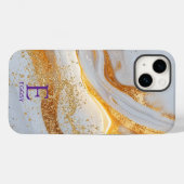 White marble chic gold glitter monogram Case-Mate iPhoneケース (裏面 (横))