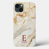 White marble chic gold glitter monogram Case-Mate iPhoneケース (裏面)