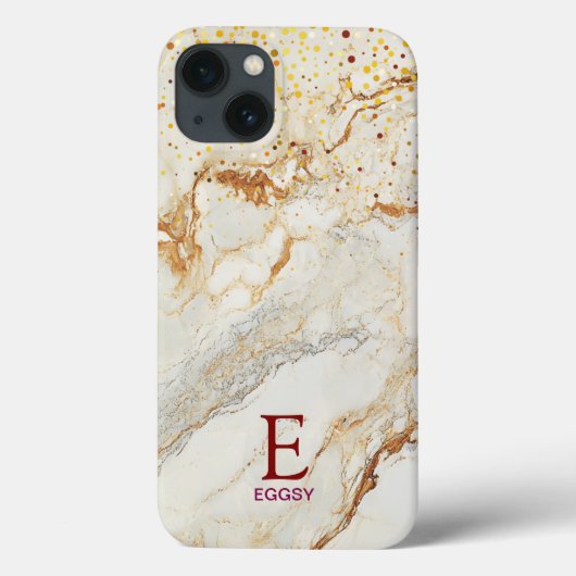 White marble chic gold glitter monogram Case-Mate iPhoneケース (裏面)
