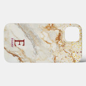 White marble chic gold glitter monogram Case-Mate iPhoneケース (裏面 (横))
