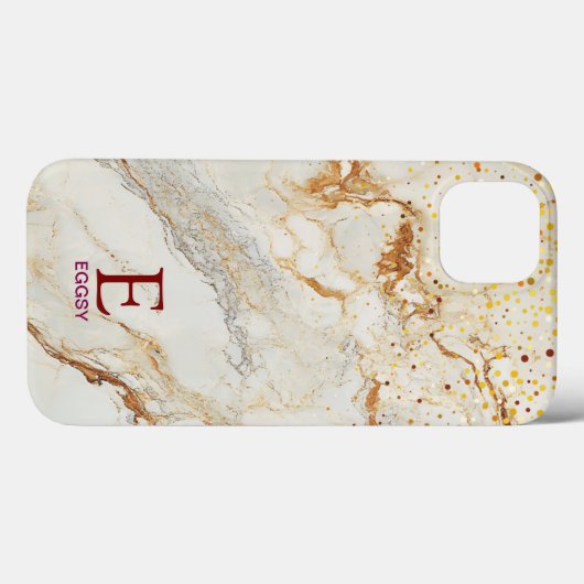White marble chic gold glitter monogram Case-Mate iPhoneケース (裏面 (横))