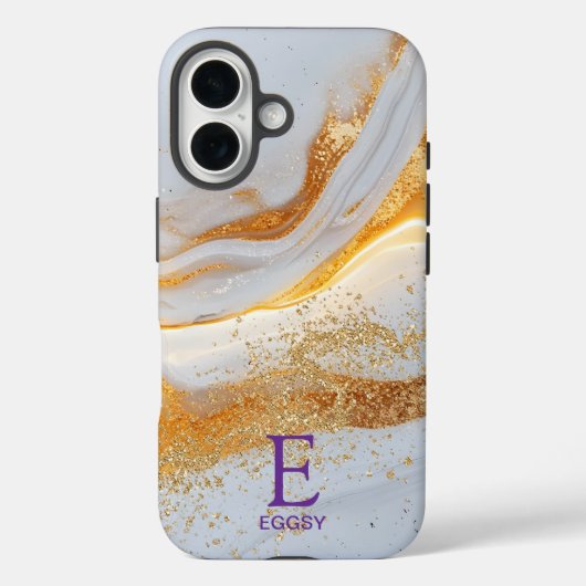 White marble chic gold glitter monogram Case-Mate iPhoneケース (裏面)