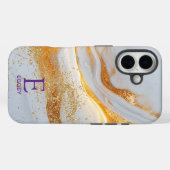 White marble chic gold glitter monogram Case-Mate iPhoneケース (裏面 (横))