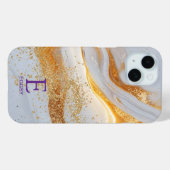 White marble chic gold glitter monogram Case-Mate iPhoneケース (裏面 (横))