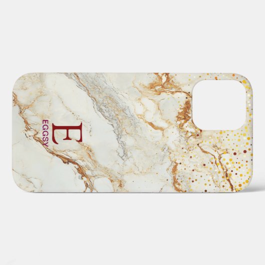 White marble chic gold glitter monogram Case-Mate iPhoneケース (裏面 (横))