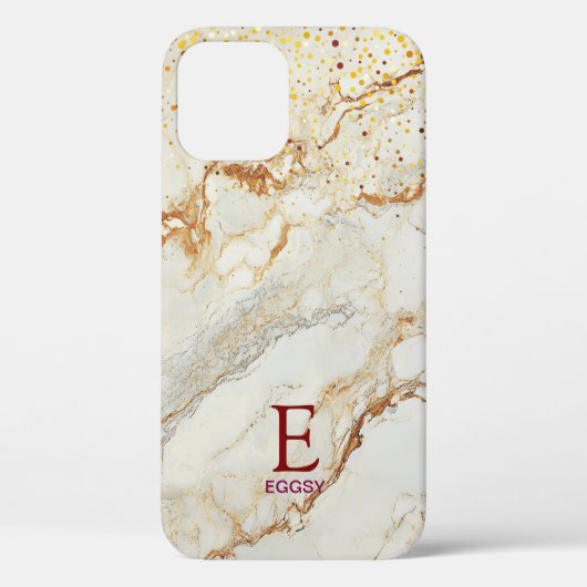 White marble chic gold glitter monogram Case-Mate iPhoneケース (裏面)
