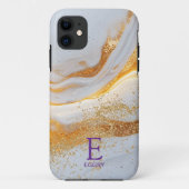 White marble chic gold glitter monogram Case-Mate iPhoneケース (裏面)