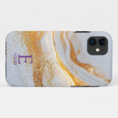 White marble chic gold glitter monogram Case-Mate iPhoneケース (裏面(横))