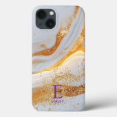 White marble chic gold glitter monogram Case-Mate iPhoneケース (裏面)