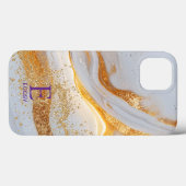 White marble chic gold glitter monogram Case-Mate iPhoneケース (裏面 (横))
