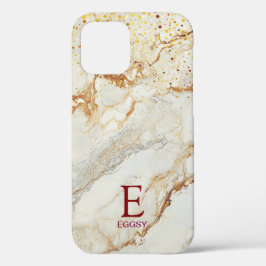 White marble chic gold glitter monogram iPhone 12ケース