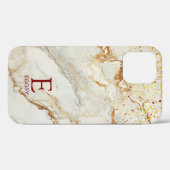 White marble chic gold glitter monogram Case-Mate iPhoneケース (裏面 (横))