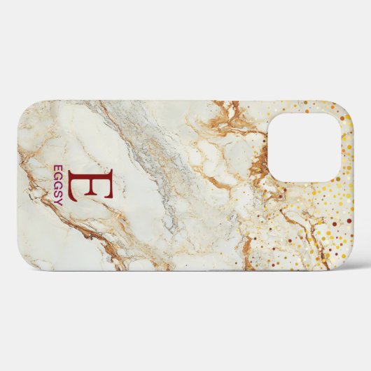White marble chic gold glitter monogram Case-Mate iPhoneケース (裏面 (横))