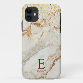 White marble chic gold glitter monogram iPhone 11 ケース