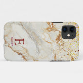 White marble chic gold glitter monogram Case-Mate iPhoneケース (裏面(横))