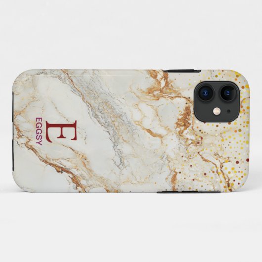 White marble chic gold glitter monogram Case-Mate iPhoneケース (裏面(横))