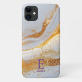 White marble chic gold glitter monogram Case-Mate iPhoneケース (裏面)