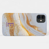 White marble chic gold glitter monogram Case-Mate iPhoneケース (裏面(横))