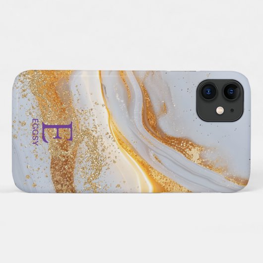 White marble chic gold glitter monogram Case-Mate iPhoneケース (裏面(横))