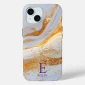 White marble chic gold glitter monogram Case-Mate iPhoneケース (裏面)
