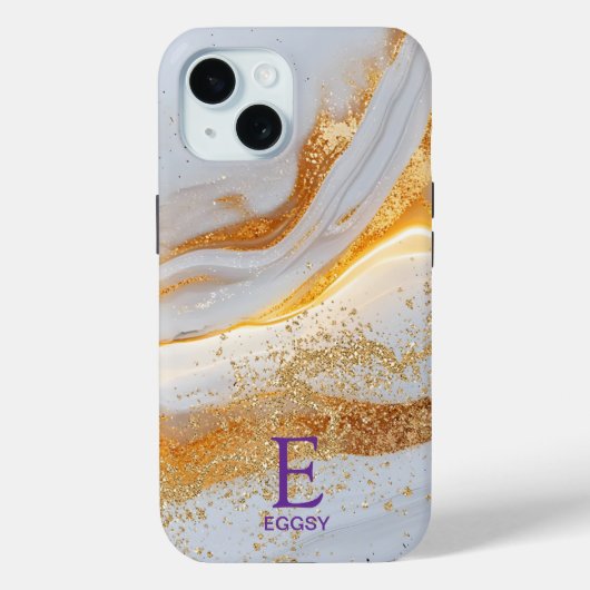 White marble chic gold glitter monogram Case-Mate iPhoneケース (裏面)