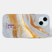 White marble chic gold glitter monogram Case-Mate iPhoneケース (裏面 (横))