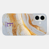 White marble chic gold glitter monogram Case-Mate iPhoneケース (裏面 (横))