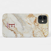 White marble chic gold glitter monogram Case-Mate iPhoneケース (裏面(横))