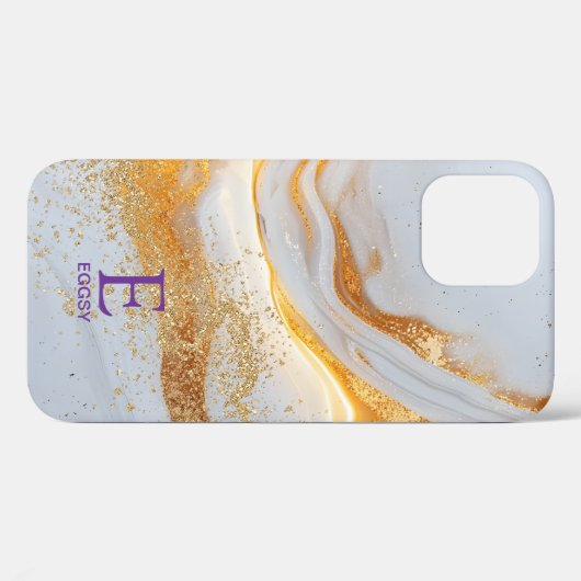 White marble chic gold glitter monogram Case-Mate iPhoneケース (裏面 (横))