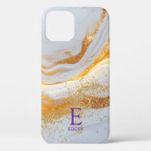 White marble chic gold glitter monogram Case-Mate iPhoneケース (裏面)