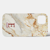 White marble chic gold glitter monogram Case-Mate iPhoneケース (裏面 (横))