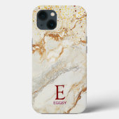 White marble chic gold glitter monogram Case-Mate iPhoneケース (裏面)