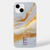 White marble chic gold glitter monogram Case-Mate iPhoneケース (裏面)
