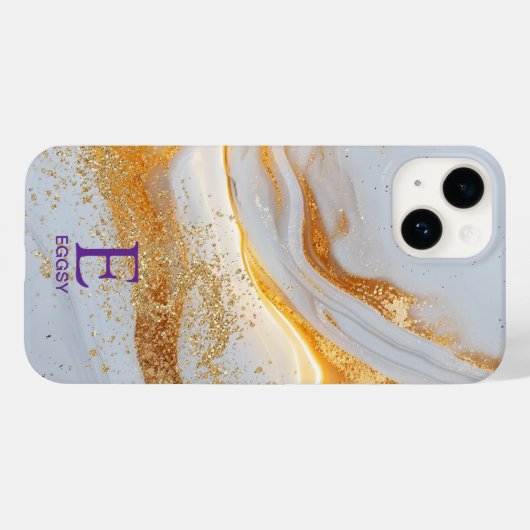 White marble chic gold glitter monogram Case-Mate iPhoneケース (裏面 (横))