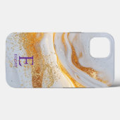 White marble chic gold glitter monogram Case-Mate iPhoneケース (裏面 (横))