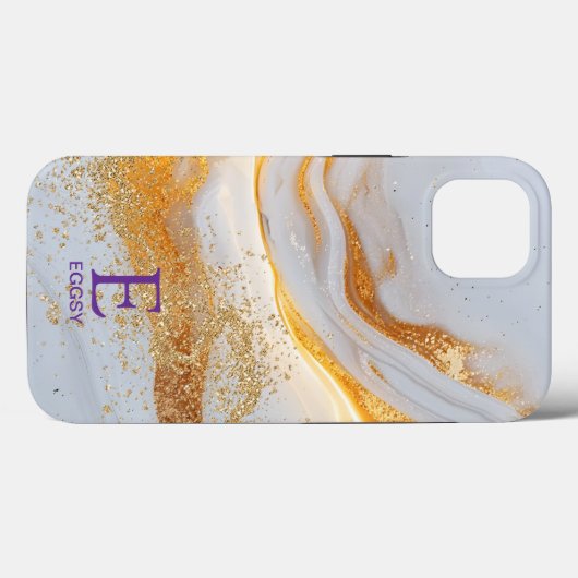 White marble chic gold glitter monogram Case-Mate iPhoneケース (裏面 (横))