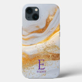 White marble chic gold glitter monogram Case-Mate iPhoneケース (裏面)