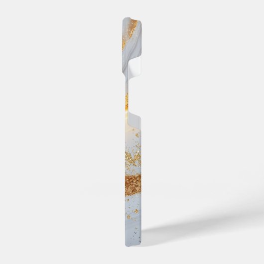 White marble chic gold glitter monogram iPhoneケース (左側面)