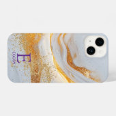 White marble chic gold glitter monogram iPhoneケース (裏面横)