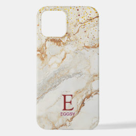 White marble chic gold glitter monogram iPhone 12ケース