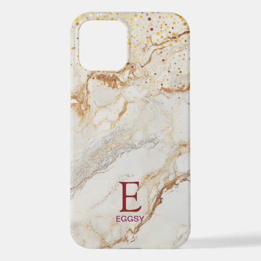 White marble chic gold glitter monogram iPhoneケース (裏面)